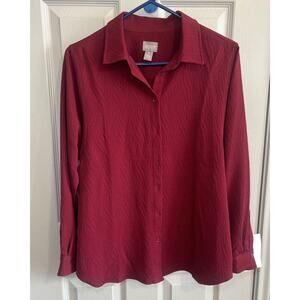 Chico's Women's Button-Up Long‎ Sleeve Shirt Maroon Size 1 Medium Classiccore